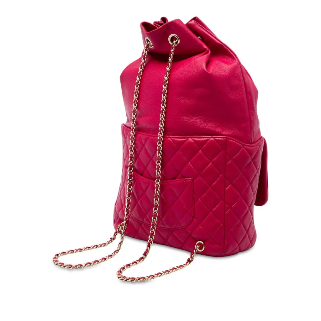Chanel Large Quilted Lambskin In Seoul Backpack Red Leather Very good - Back View