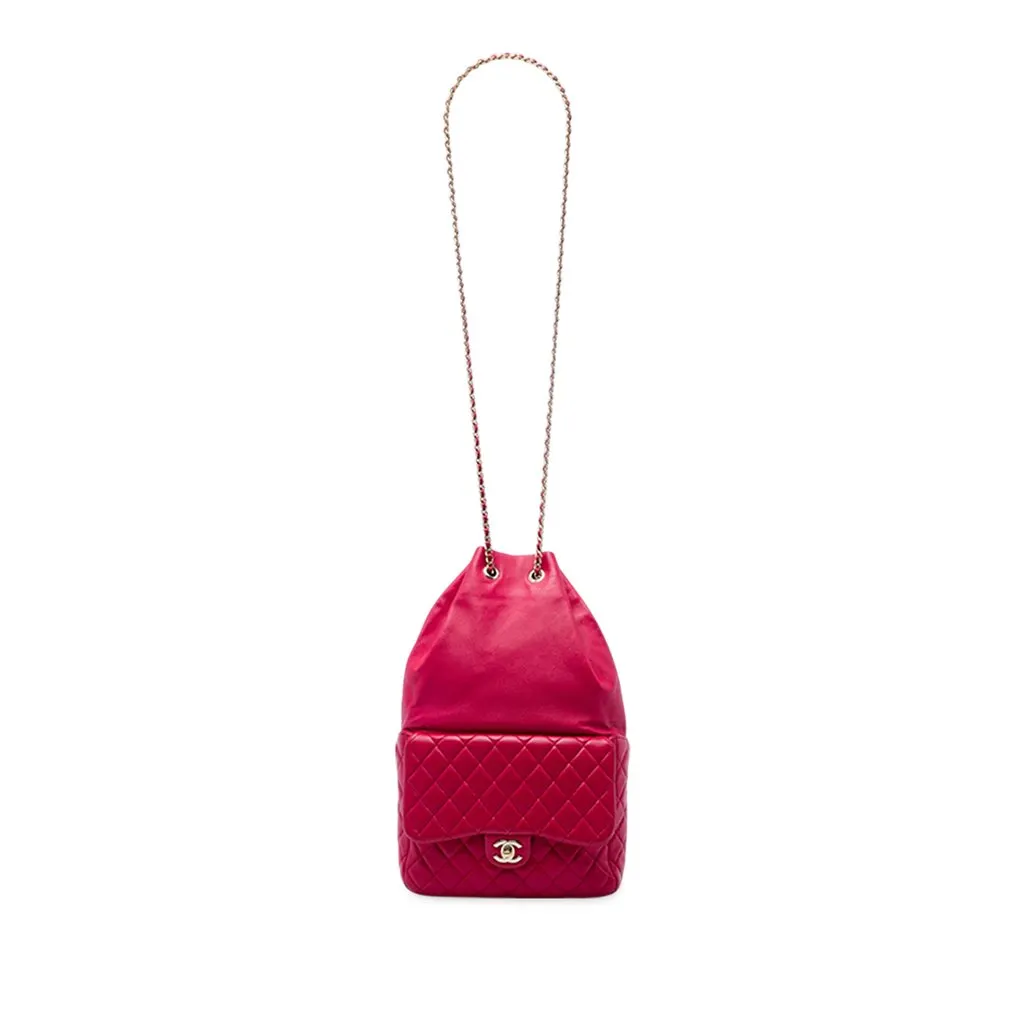 Chanel Large Quilted Lambskin In Seoul Backpack Red Leather Very good - Box View