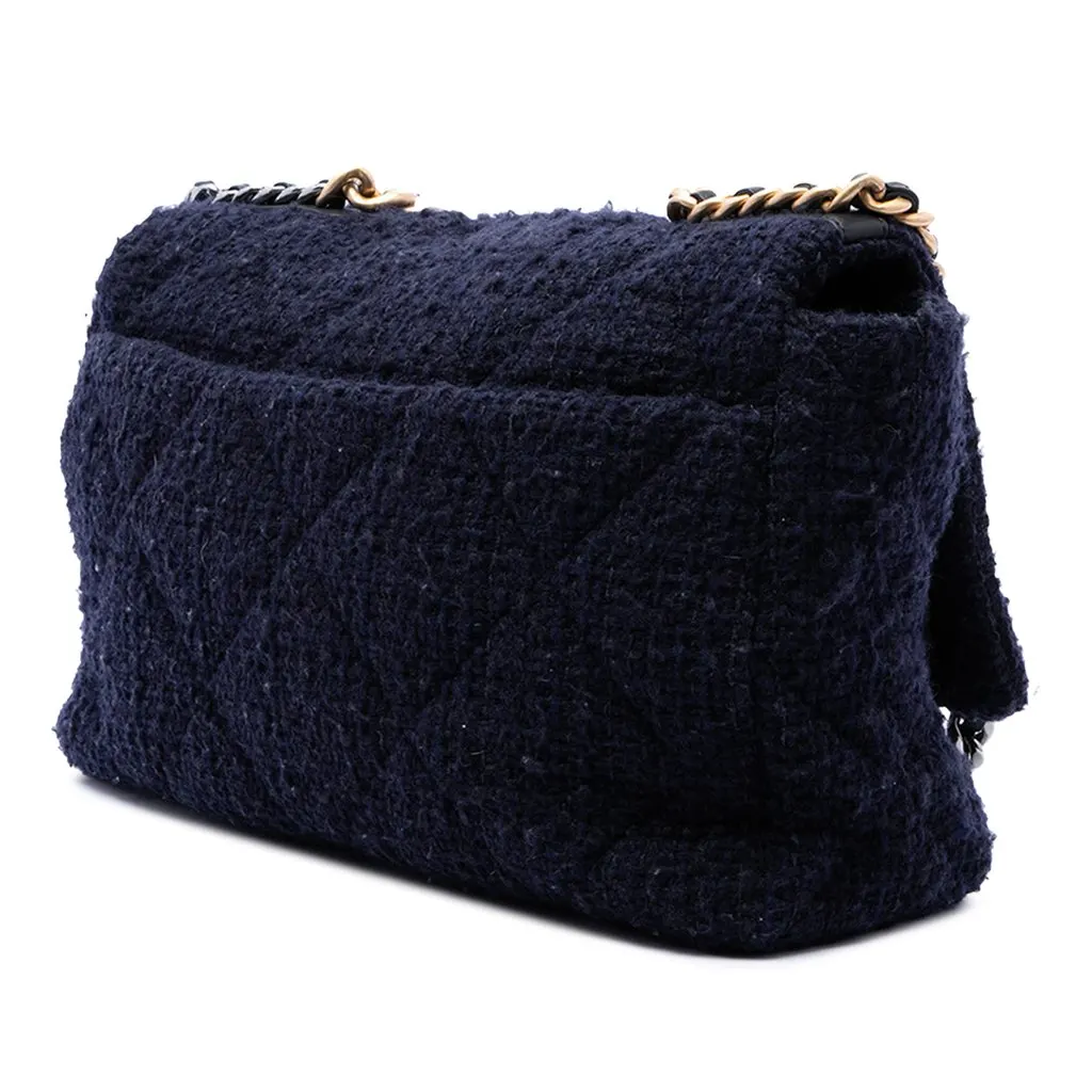 Chanel Maxi Tweed 19 Flap Blue Tweed Very good - Back View