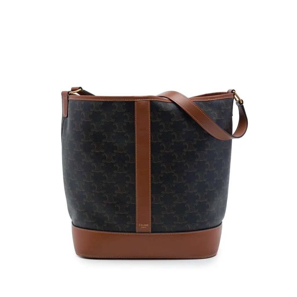 Celine Medium Triomphe Coated Canvas Bucket Bag Brown Canvas Very good - Front View