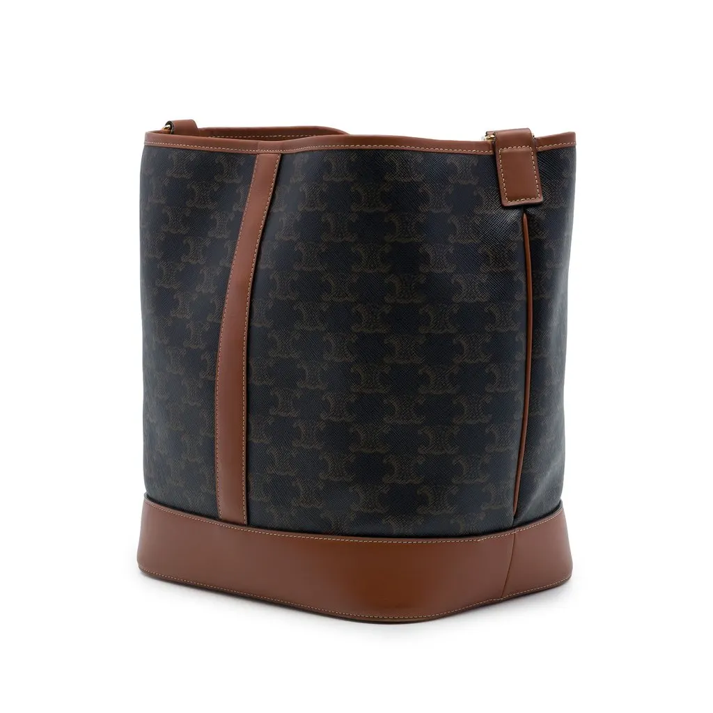 Celine Medium Triomphe Coated Canvas Bucket Bag Brown Canvas Very good - Back View