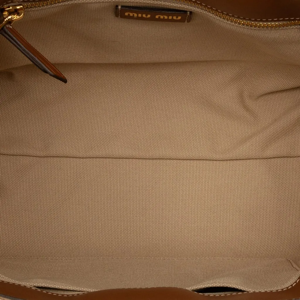 Miu Miu Raffia Straw Fringe Satchel Beige Very good - Model View