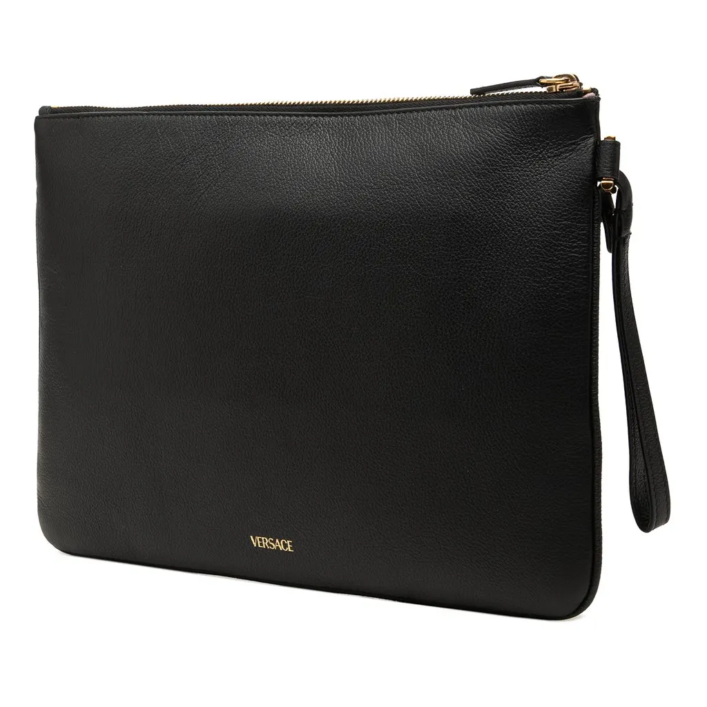 Versace Leather Medusa Wristlet Clutch Black Leather Very good - Back View