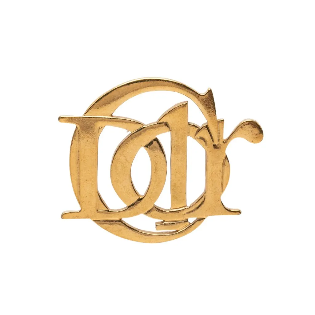 Dior Gold Plated Logo Brooch