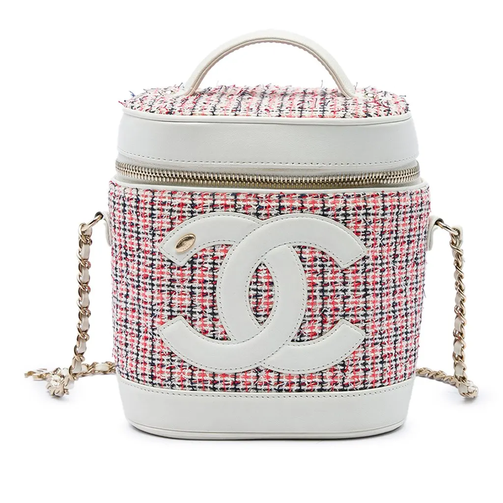 Chanel Tweed and Lambskin CC Vanity Case Red Tweed Very good - Front View