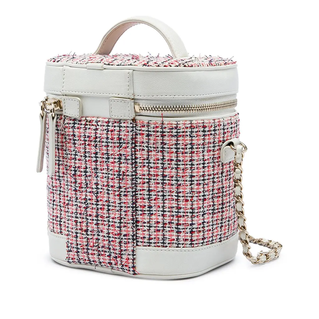 Chanel Tweed and Lambskin CC Vanity Case Red Tweed Very good - Back View
