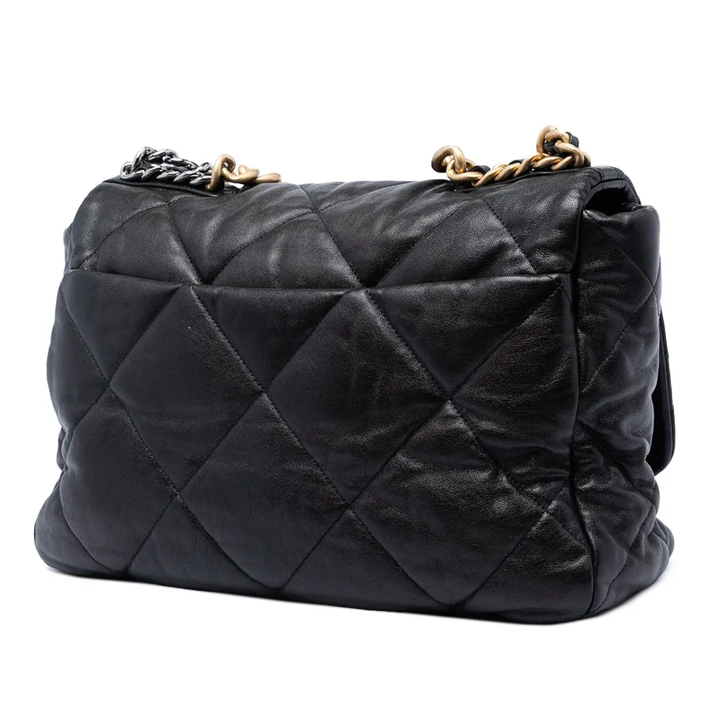 Chanel Maxi Lambskin 19 Flap Black Leather Very good - Back View