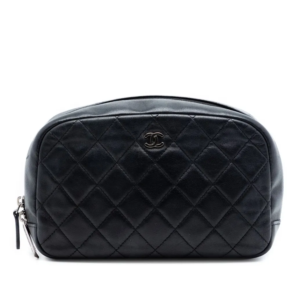 Chanel Medium Curvy Cosmetic Pouch Black Leather Very good - Front View