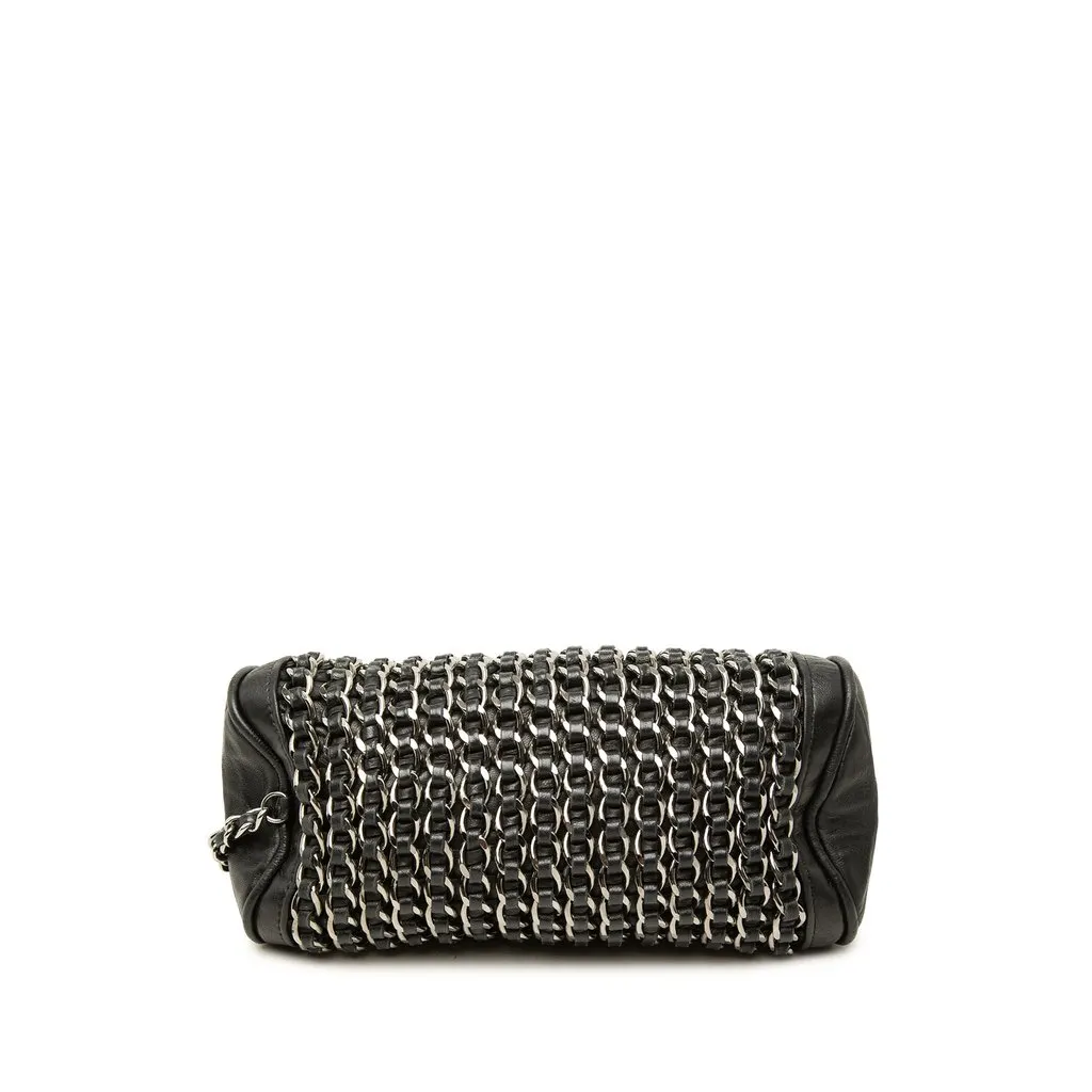Chanel CC Lambskin Chain Link Barrel Bag Black Leather Good - Inside View