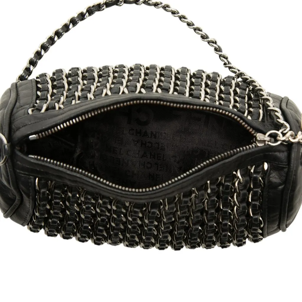 Chanel CC Lambskin Chain Link Barrel Bag Black Leather Good - Model View