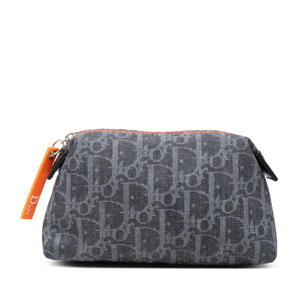Dior Oblique Denim Flight Cosmetic Pouch Blue Denim Very good - Front View