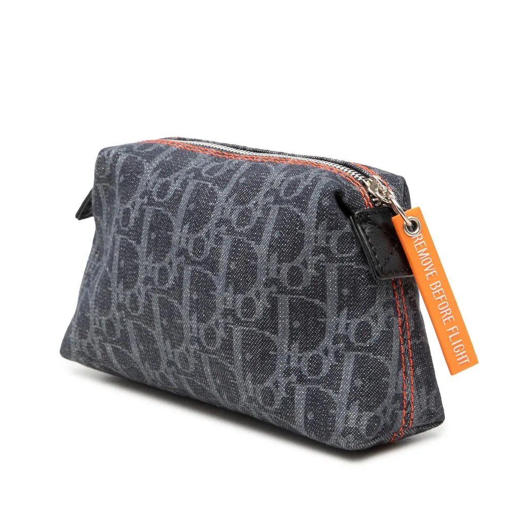Dior Oblique Denim Flight Cosmetic Pouch Blue Denim Very good - Back View