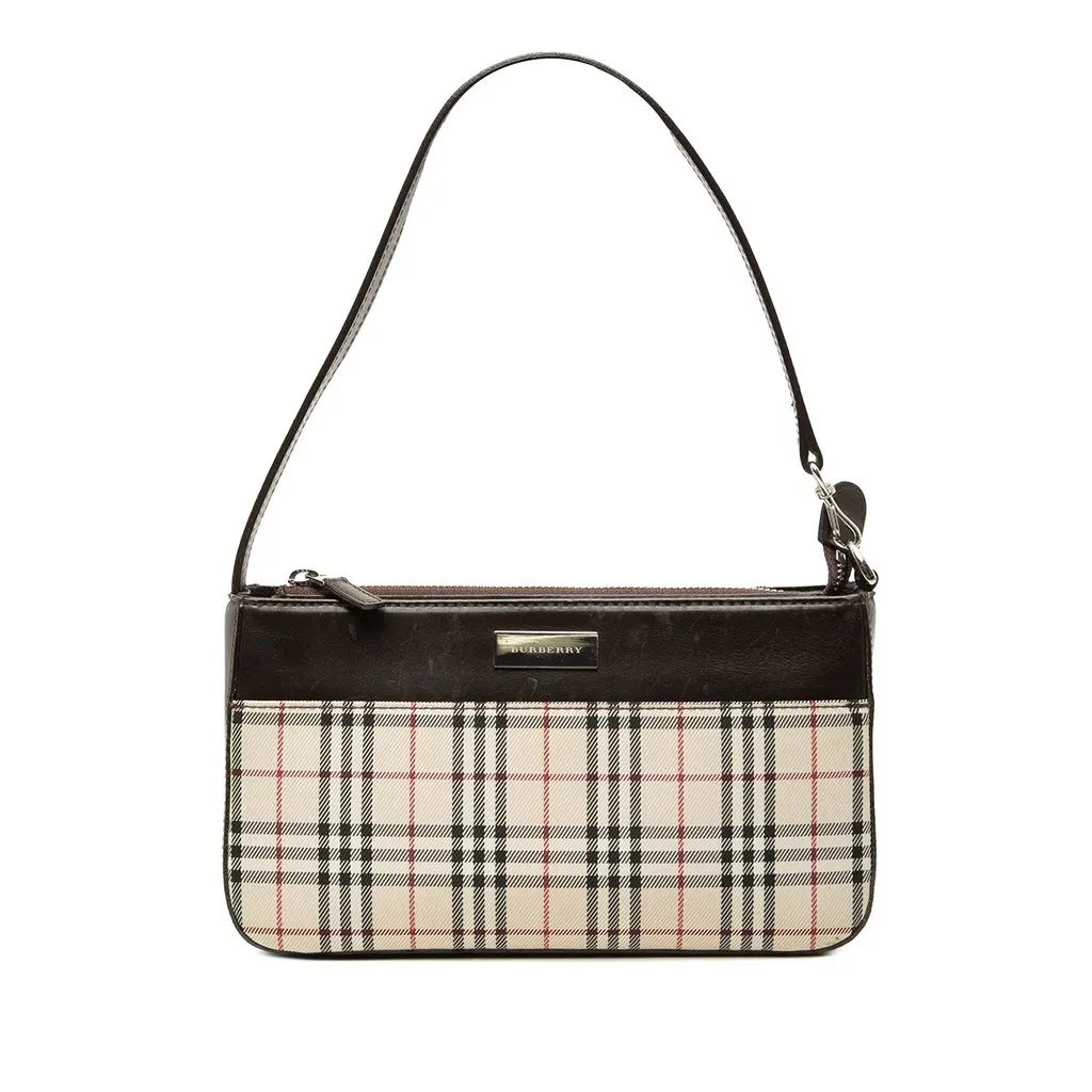Burberry House Check Canvas Shoulder Bag Beige Very good - Front View
