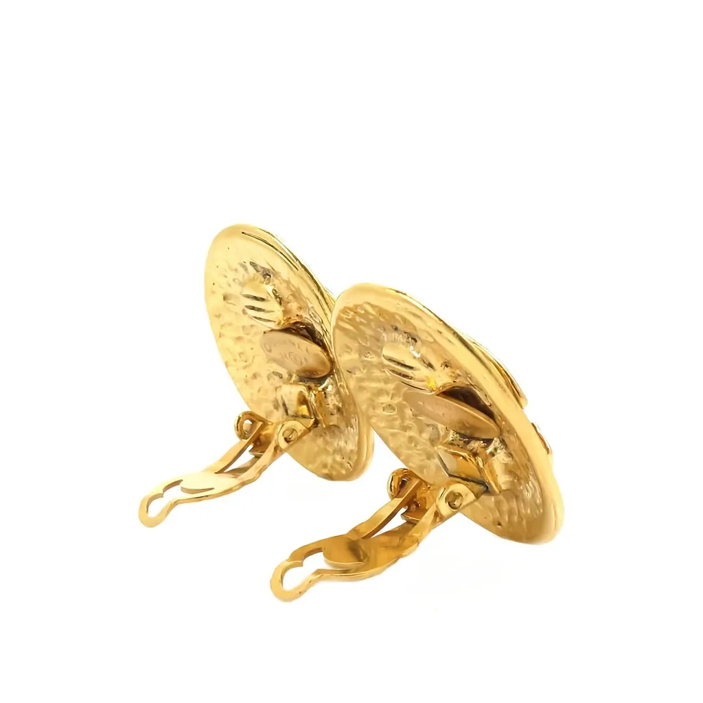 Chanel CC Gold Plated Oval Clip On Earrings Gold Metal Very good - Back View
