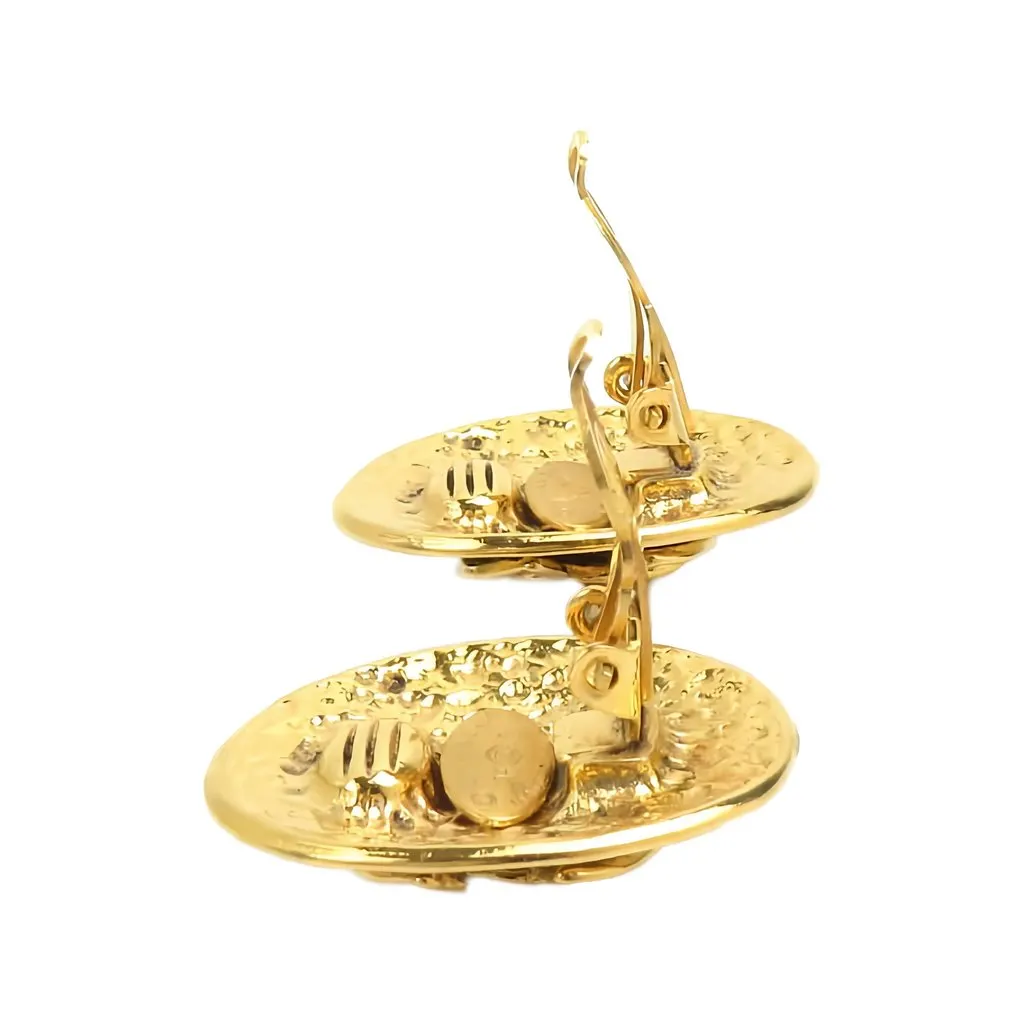 Chanel CC Gold Plated Oval Clip On Earrings Gold Metal Very good - Inside View