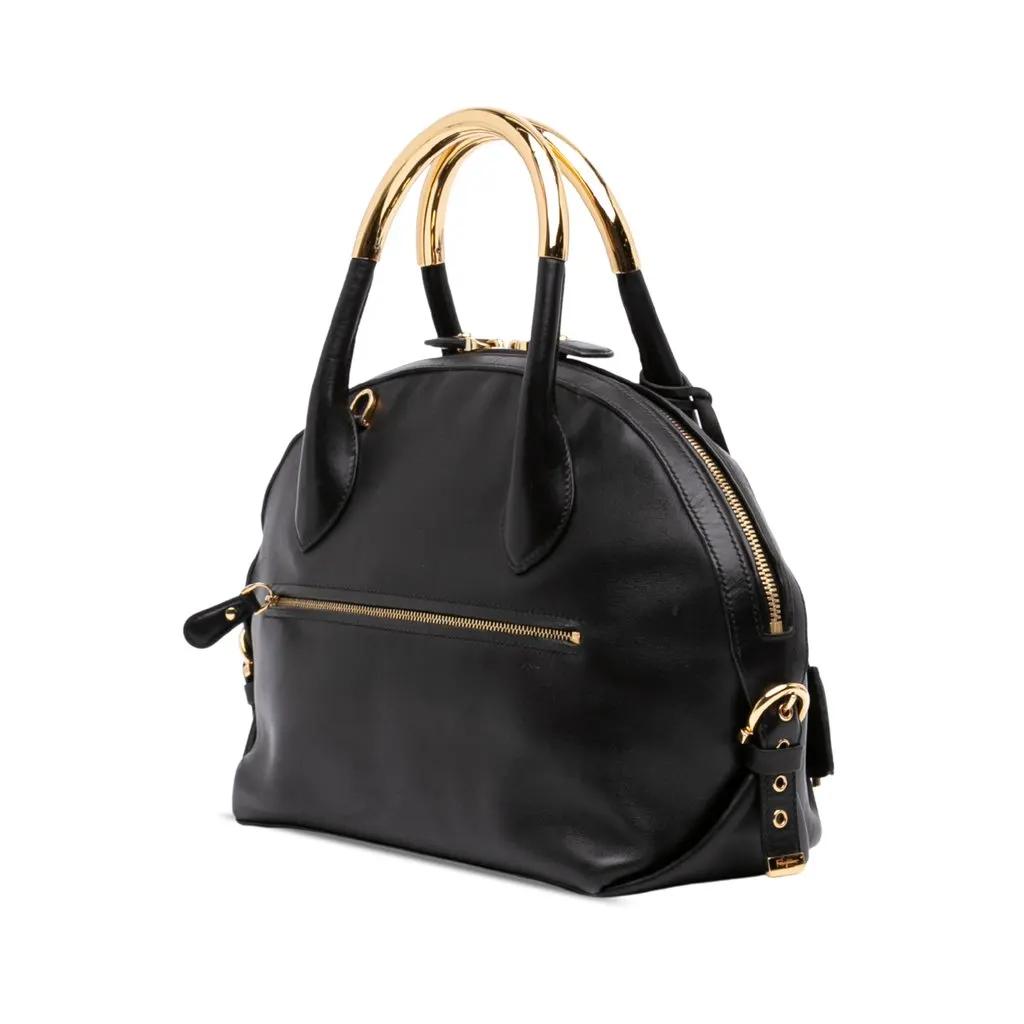 Ferragamo Leather Fiamma Satchel Black Leather Very good - Back View