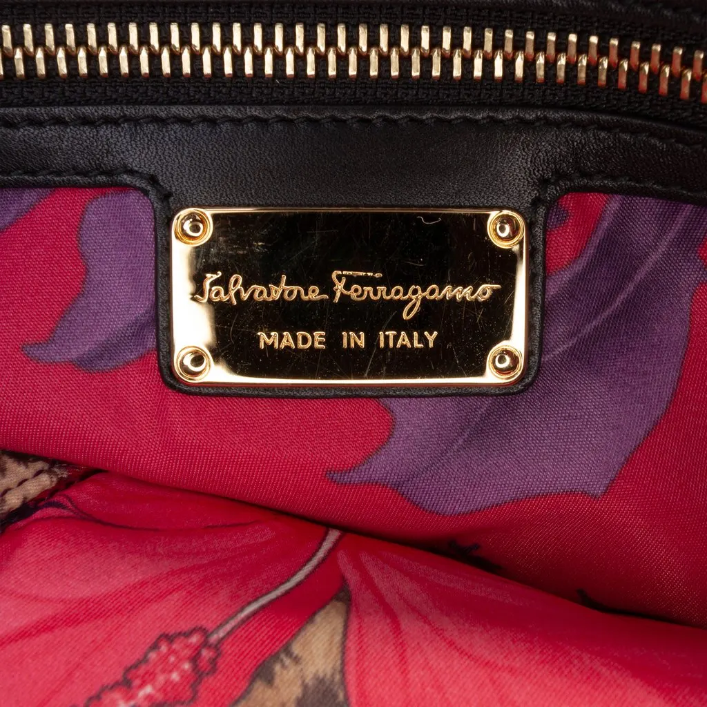 Ferragamo Leather Fiamma Satchel Black Leather Very good - Box View