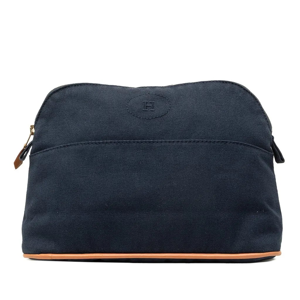 Hermès Toile Bolide Trousse De Voyage Pouch PM Blue Cotton Very good - Front View