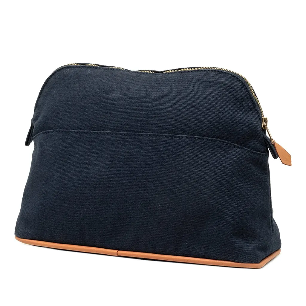 Hermès Toile Bolide Trousse De Voyage Pouch PM Blue Cotton Very good - Back View