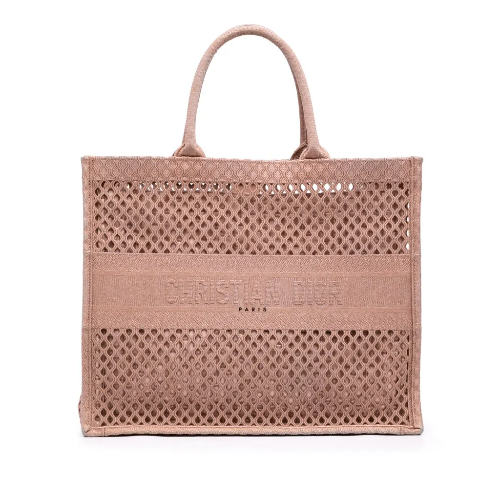 Dior Large Embroidered Mesh Book Tote Pink Very good - Front View