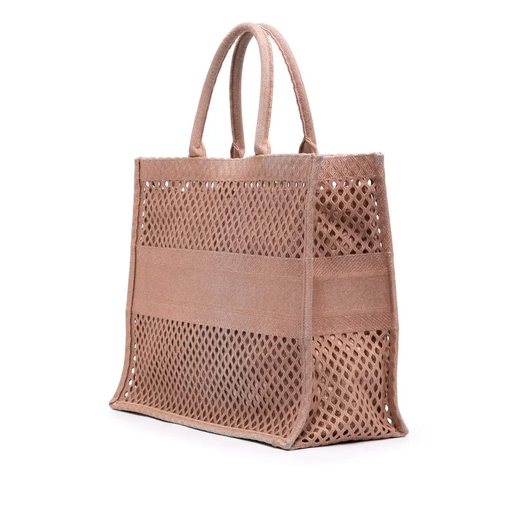 Dior Large Embroidered Mesh Book Tote Pink Very good - Back View
