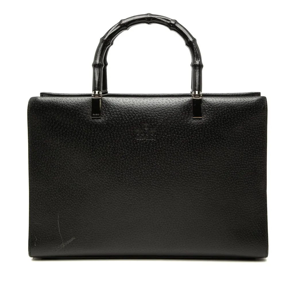 Gucci Grained Calfskin Bamboo Handbag