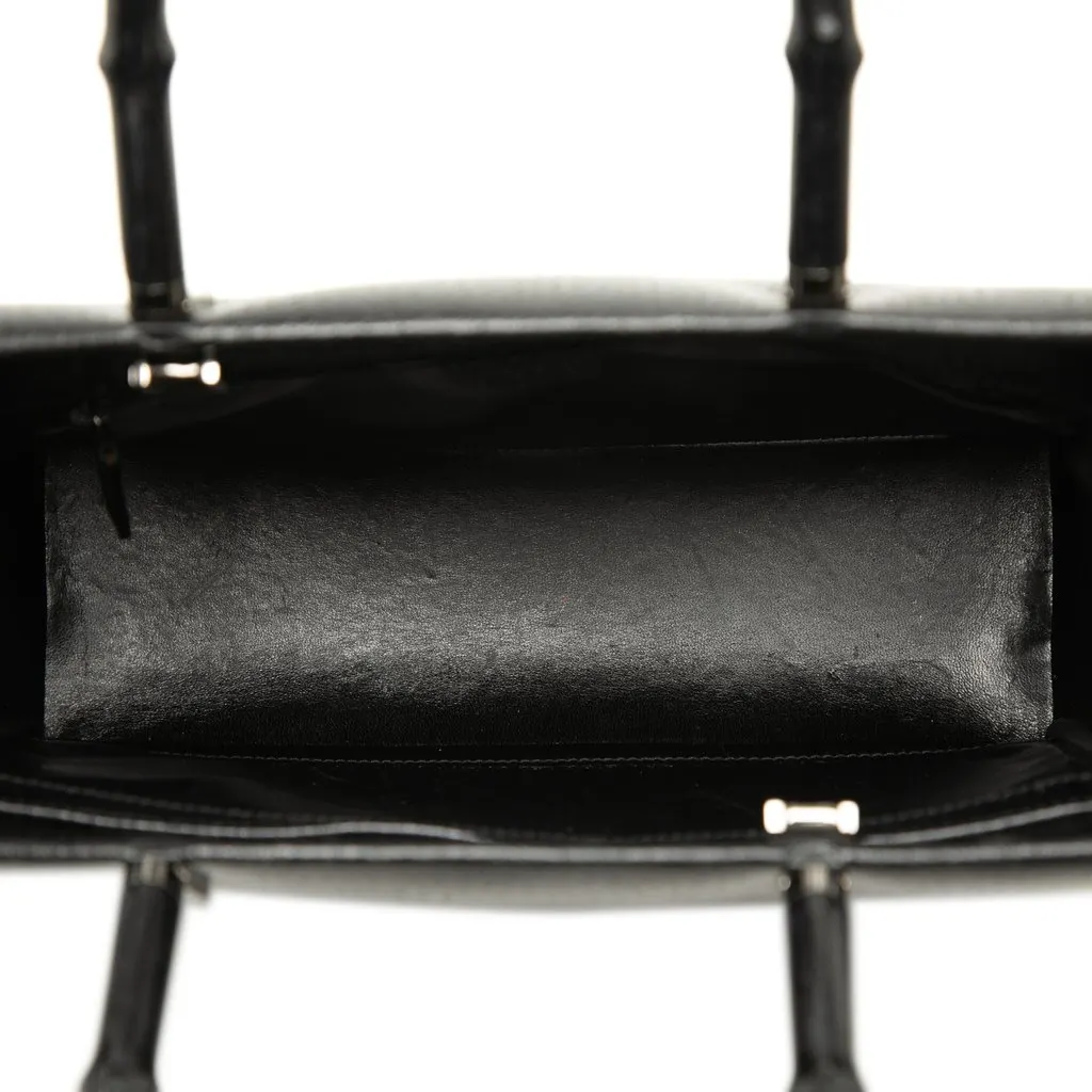 Gucci Grained Calfskin Bamboo Handbag Black Leather Good - Model View