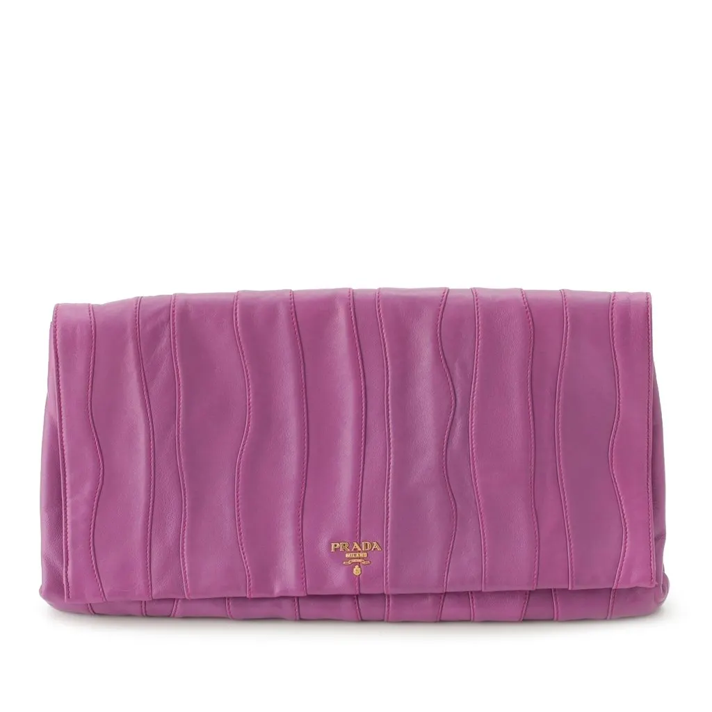 Prada Nappa Waves Stripe Clutch Purple Leather Very good - Front View