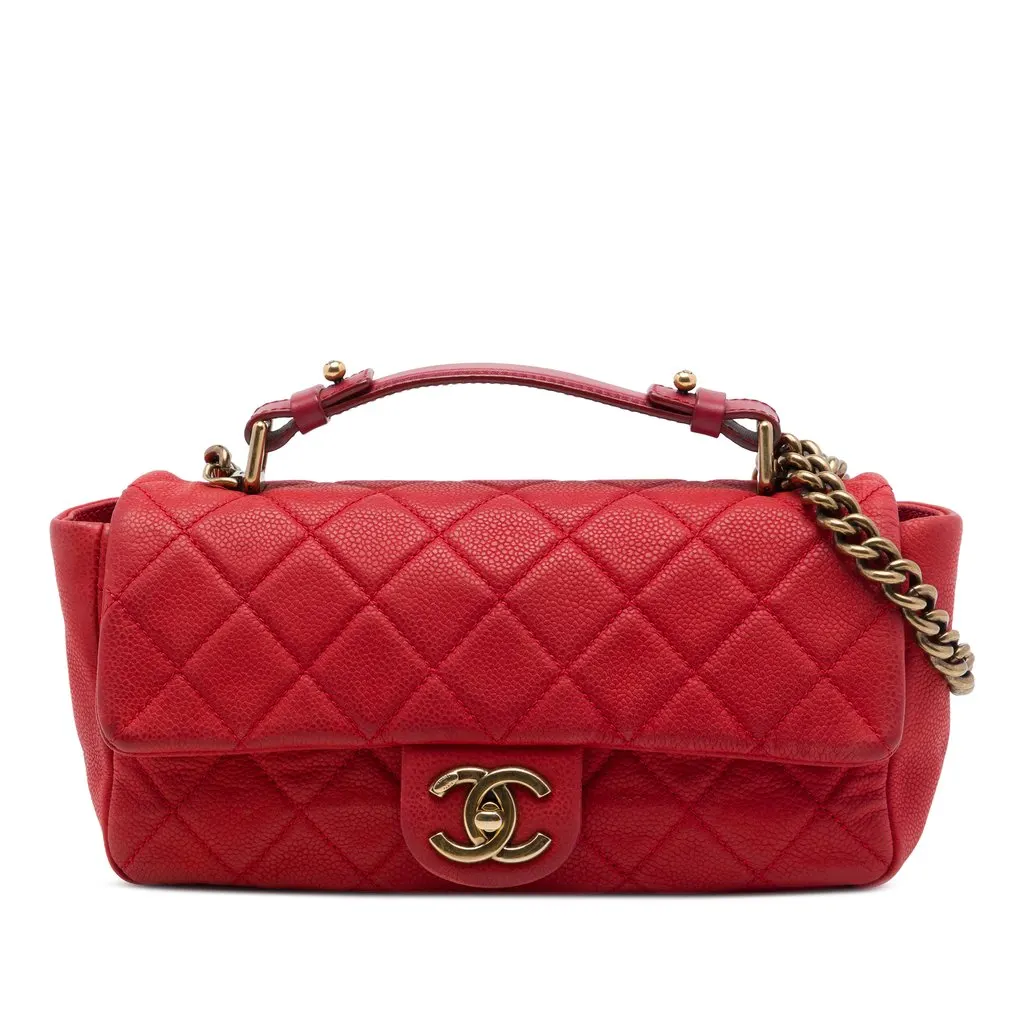 Chanel Medium Iridescent Caviar Chic Quilt Top Handle Flap Red Leather Very good - Front View