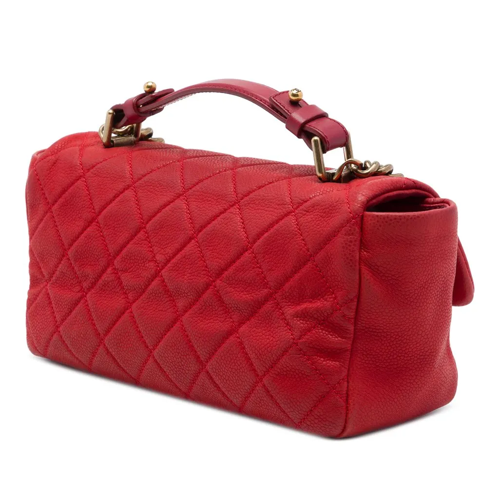 Chanel Medium Iridescent Caviar Chic Quilt Top Handle Flap Red Leather Very good - Back View