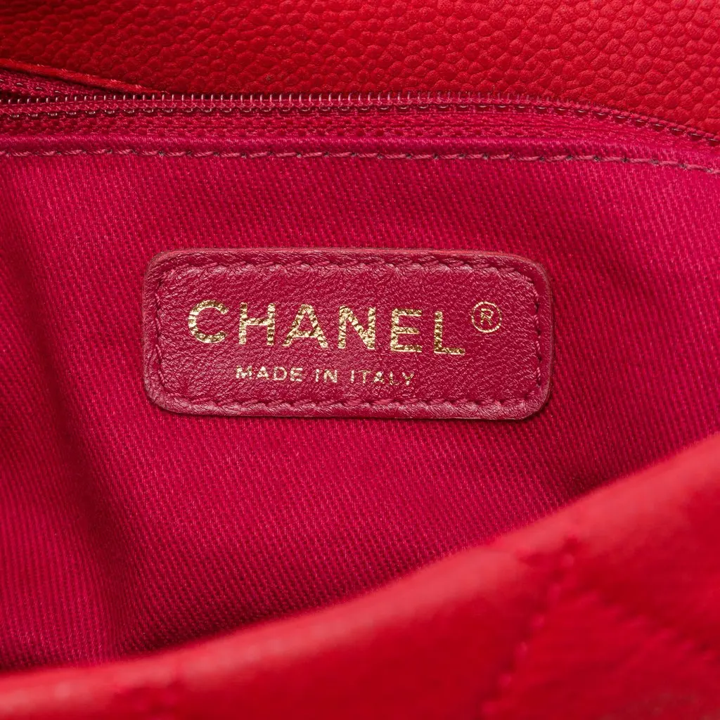 Chanel Medium Iridescent Caviar Chic Quilt Top Handle Flap Red Leather Very good - Box View