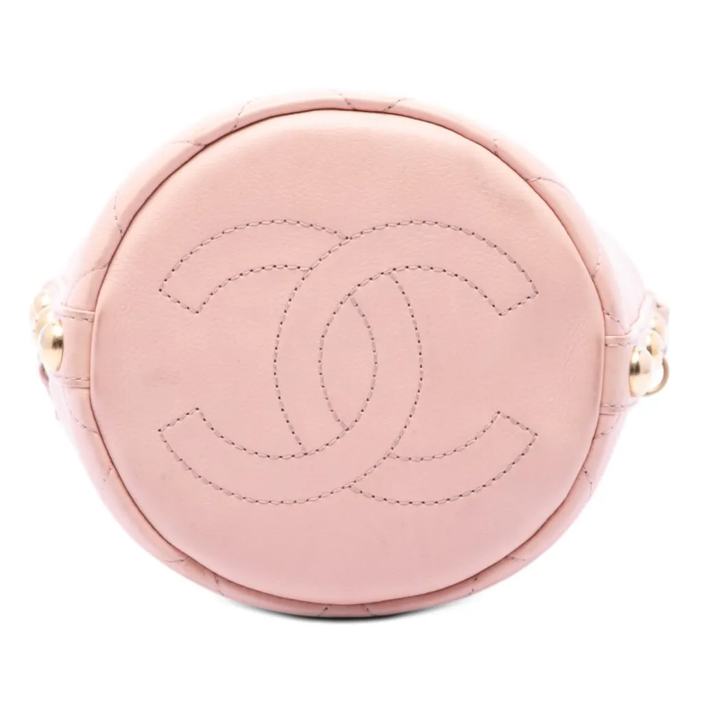 Chanel Small CC Calfskin and Tweed Drawstring Bucket Bag Pink Leather Very good - Inside View