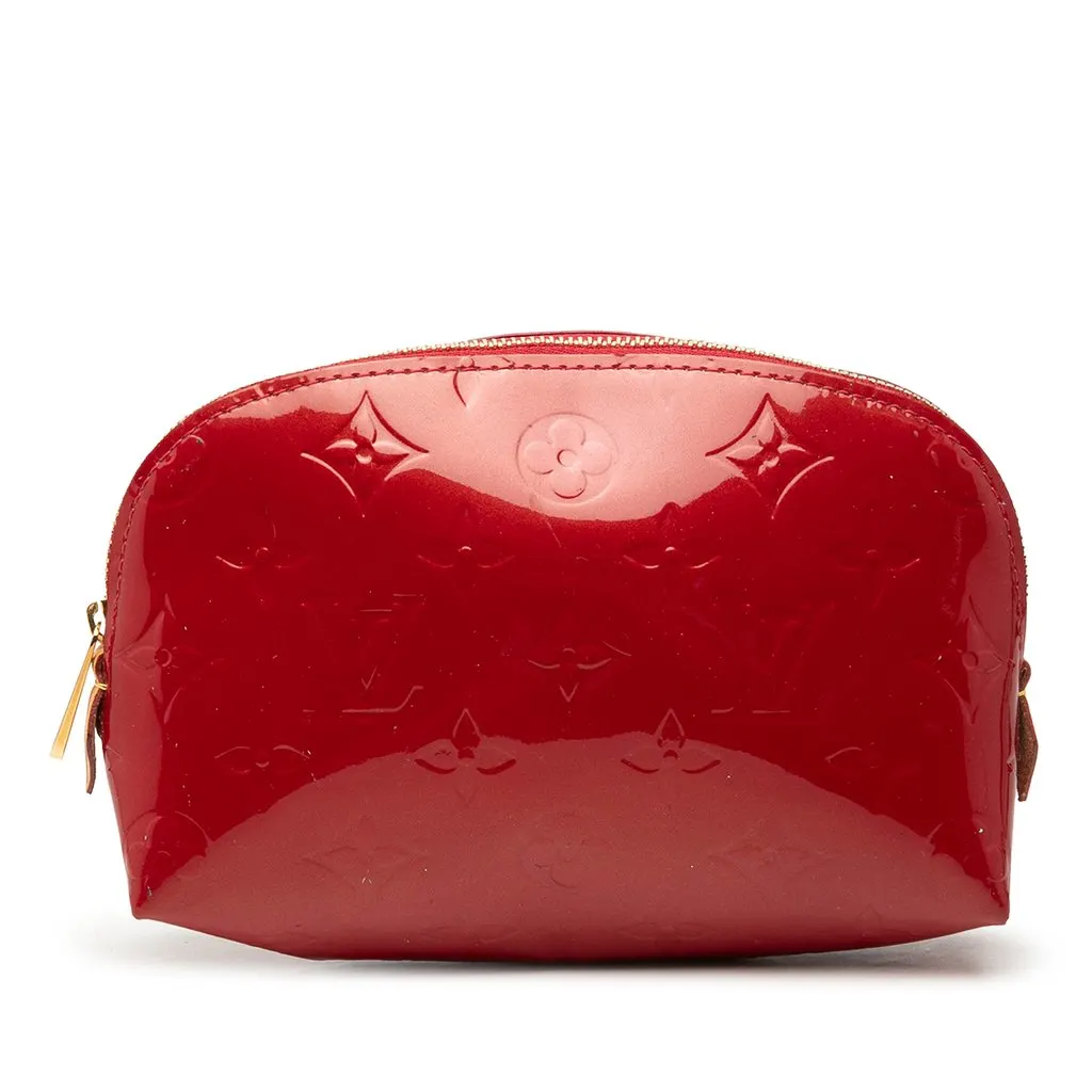 Louis Vuitton Monogram Vernis Cosmetic Pouch Red Leather Very good - Front View