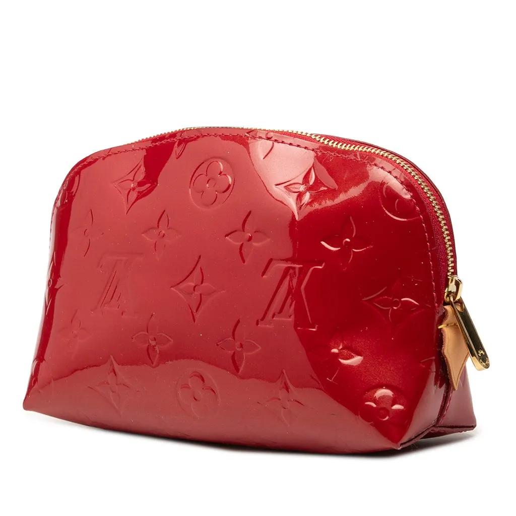 Louis Vuitton Monogram Vernis Cosmetic Pouch Red Leather Very good - Back View