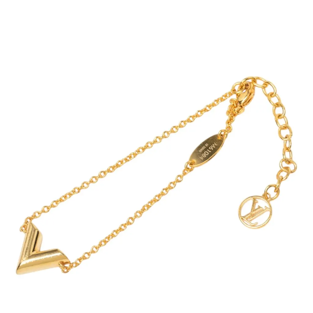 Louis Vuitton Gold Plated Essential V Bracelet Gold Metal Very good - Front View