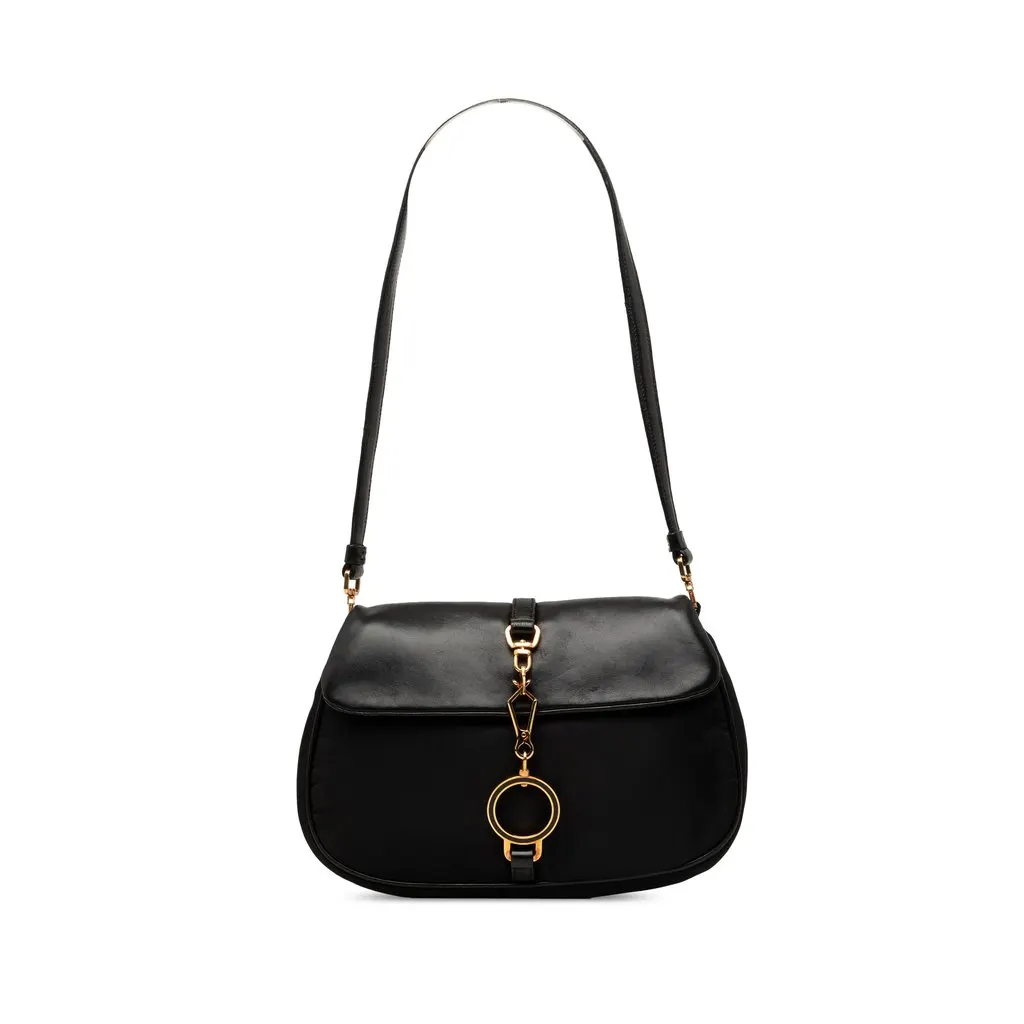 Prada Soft Calf and Tessuto Shoulder Bag Black Polyamide Good - Front View