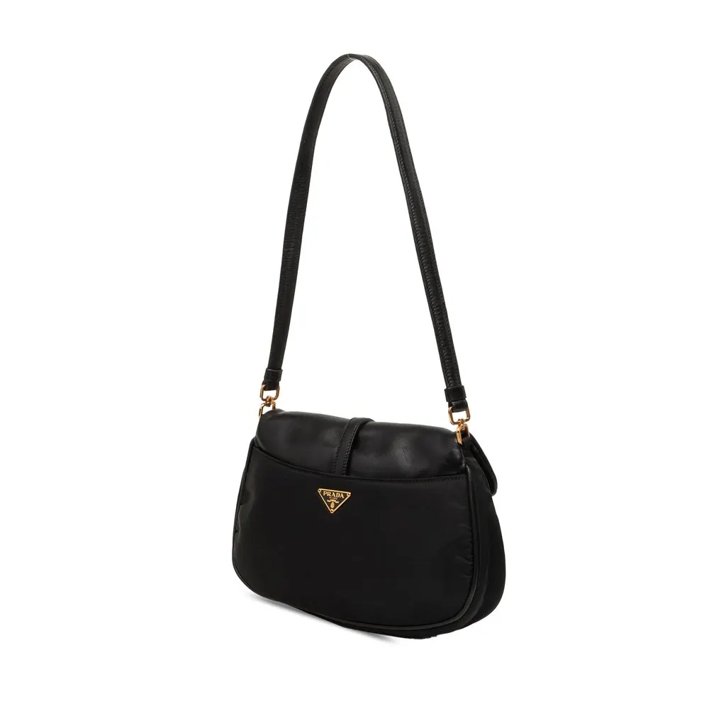 Prada Soft Calf and Tessuto Shoulder Bag Black Polyamide Good - Back View
