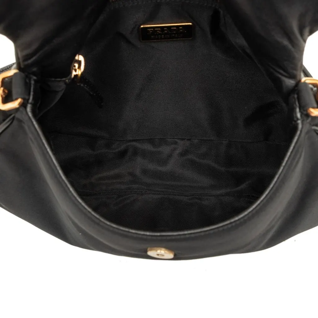Prada Soft Calf and Tessuto Shoulder Bag Black Polyamide Good - Model View