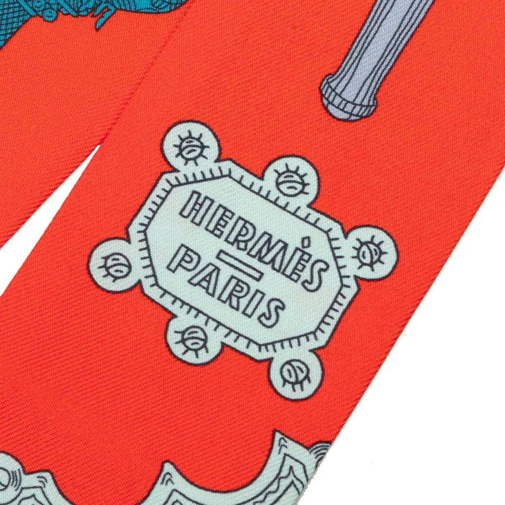 Hermès Merveilleuses Lanternes Silk Twilly Scarf Orange Silk Very good - Inside View