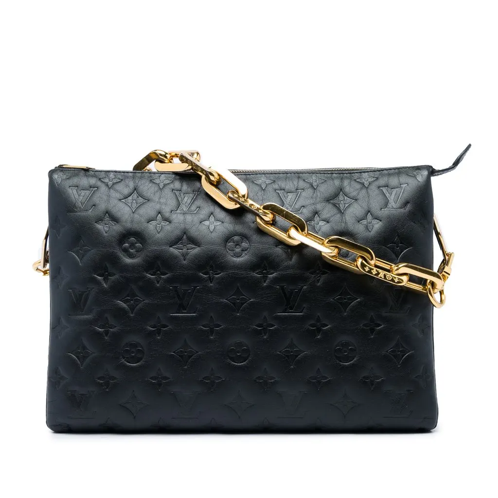 Louis Vuitton Monogram Embossed Puffy Lambskin Coussin MM Black Leather Very good - Front View