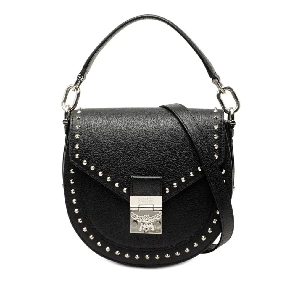 MCM Studded Leather Patricia Satchel Black Leather Very good - Front View