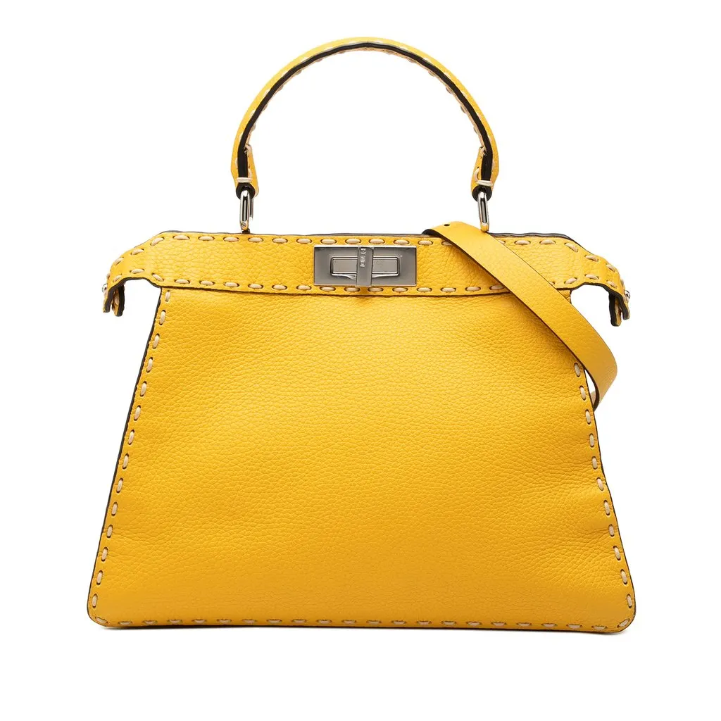 Fendi Medium Calfskin Selleria Peekaboo ISeeU Satchel Yellow Leather Very good - Front View