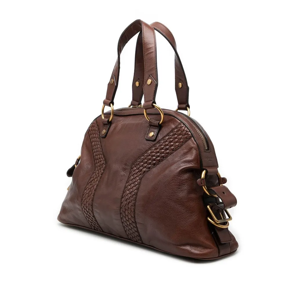 Saint Laurent Large Woven Trimmed Leather Muse Handbag Brown Leather Good - Back View
