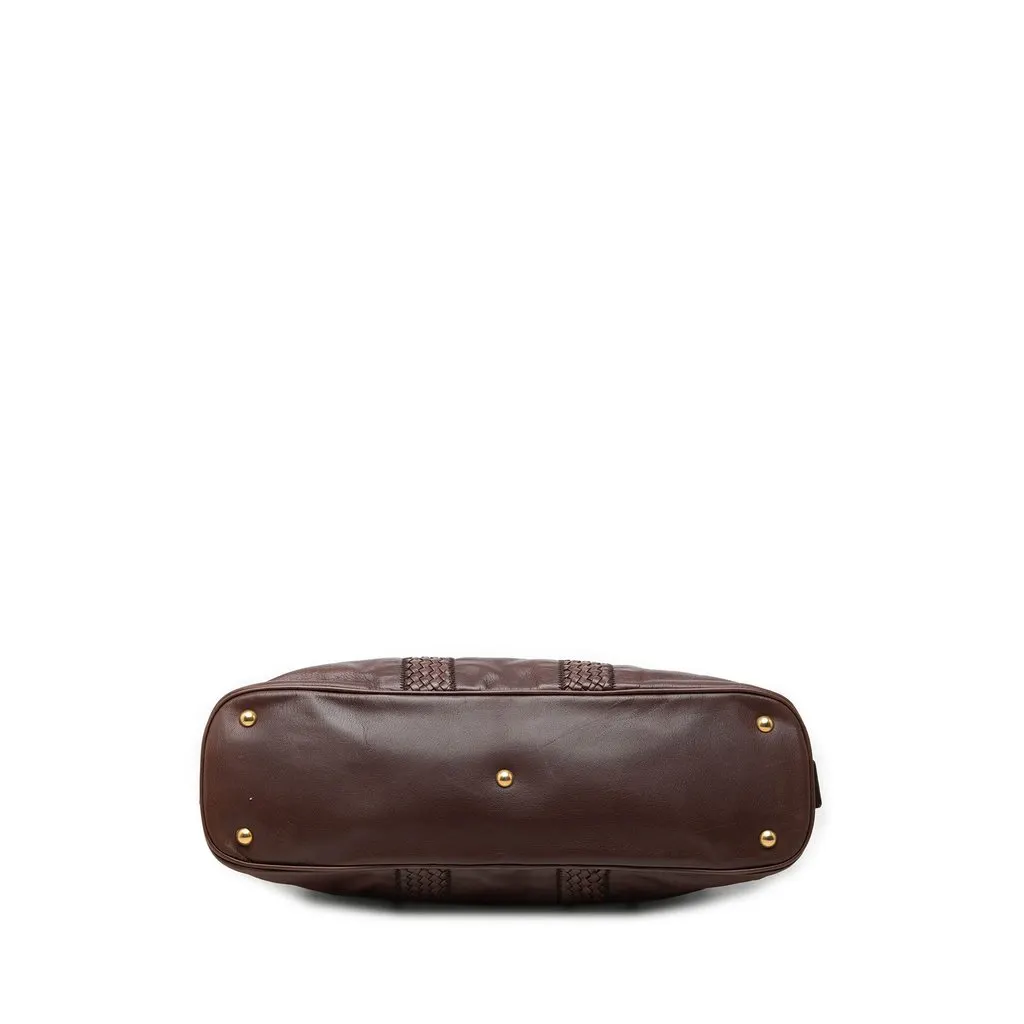 Saint Laurent Large Woven Trimmed Leather Muse Handbag Brown Leather Good - Inside View