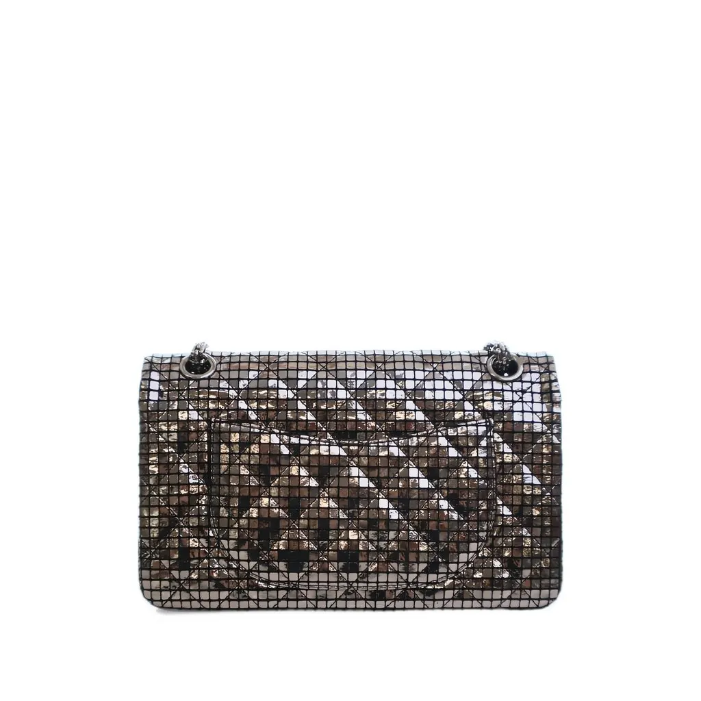 Chanel Quilted Mirror Calfskin Reissue 2.55 Double Flap 225 Silver Leather Very good - Back View
