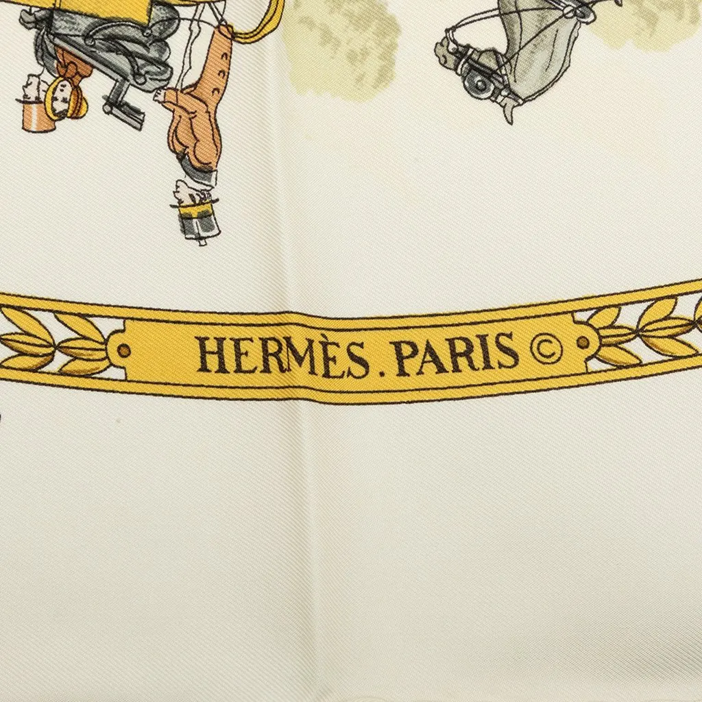Hermès La Promenade de Longchamps Silk Scarf 90 Beige Silk Very good - Inside View