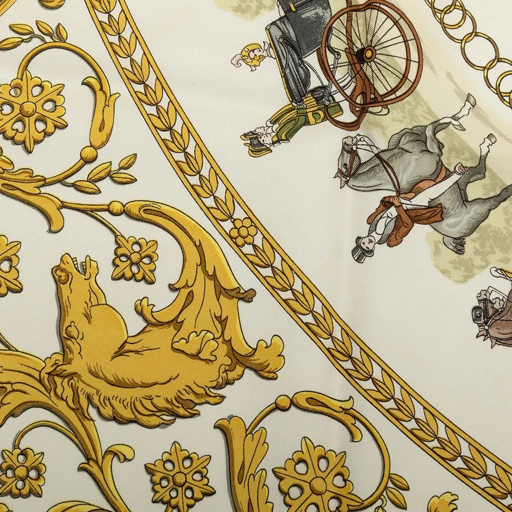 Hermès La Promenade de Longchamps Silk Scarf 90 Beige Silk Very good - Box View