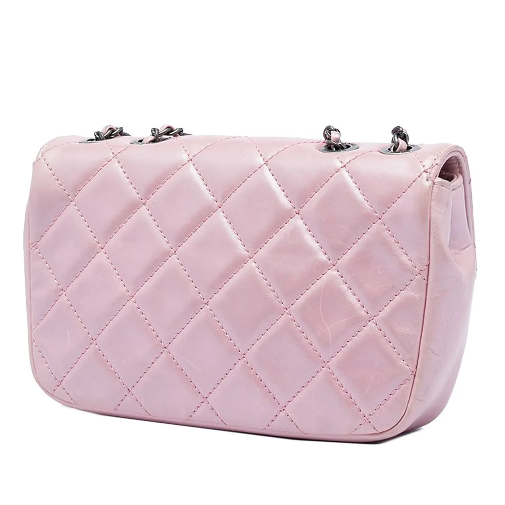 Chanel Mini Quilted Metallic Calfskin Coco Pleats Chain Flap Pink Leather Very good - Back View