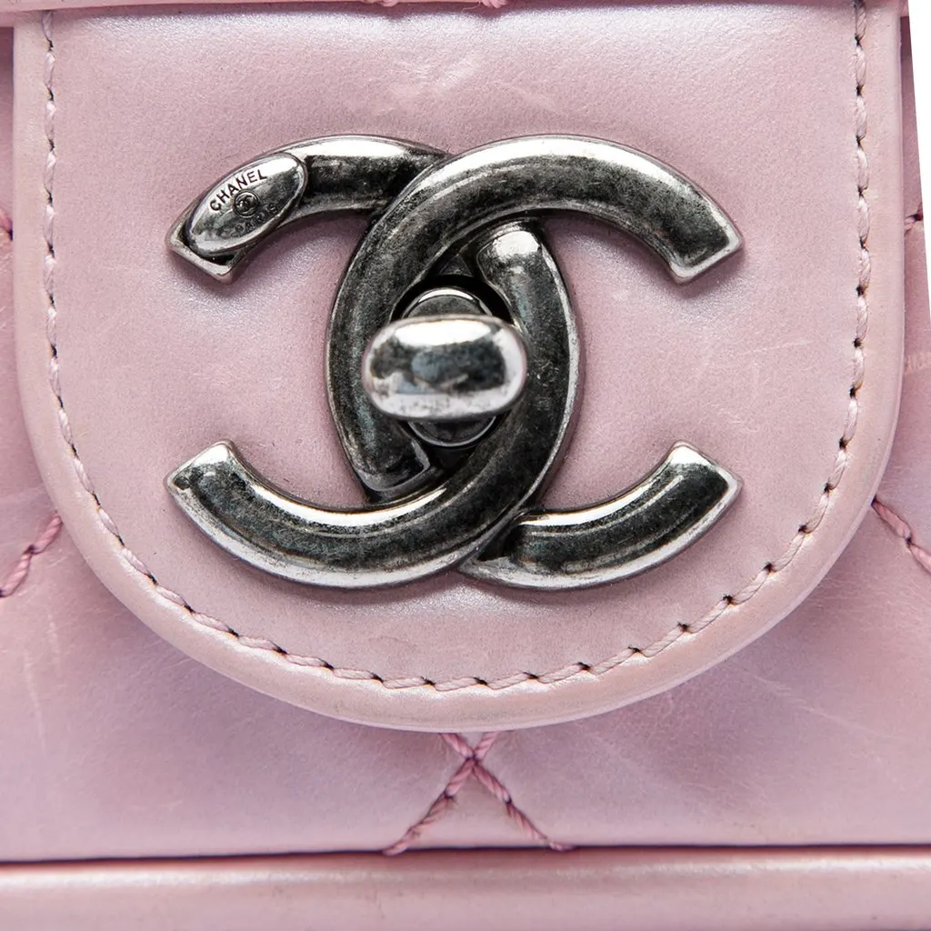 Chanel Mini Quilted Metallic Calfskin Coco Pleats Chain Flap Pink Leather Very good - Box View