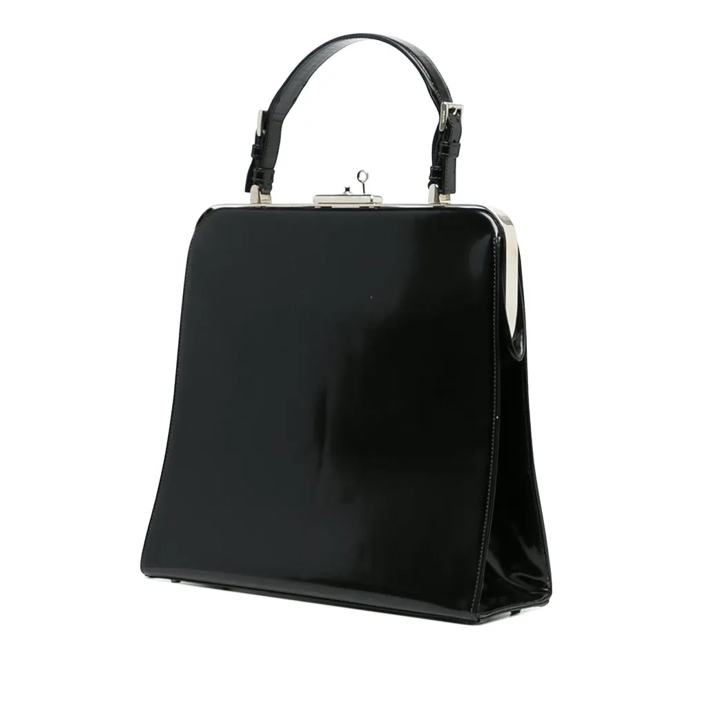 Prada Spazzolato Logo Frame Handbag Black Leather Very good - Back View